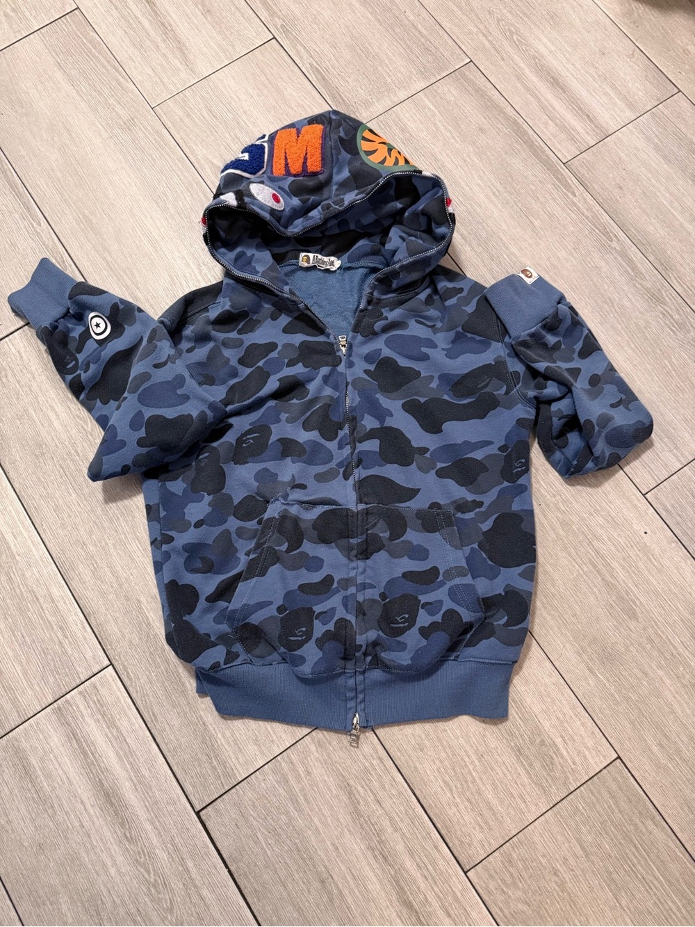 A bathing ape Kids Blue Camo Zip-Up Hoodie size Small